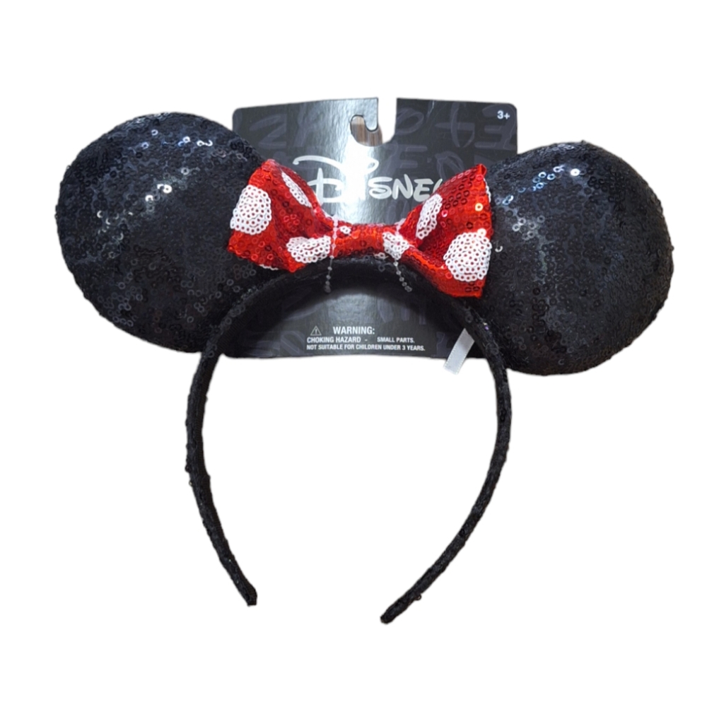 NEW Aldi Disney Minnie Ears Headband, Black Sequins Red & White Polka Dots